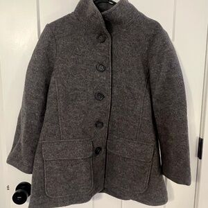 VINTAGE LL Bean Women LG Petite Gray Bellandi 100% Wool Barn Chore Coat Italy